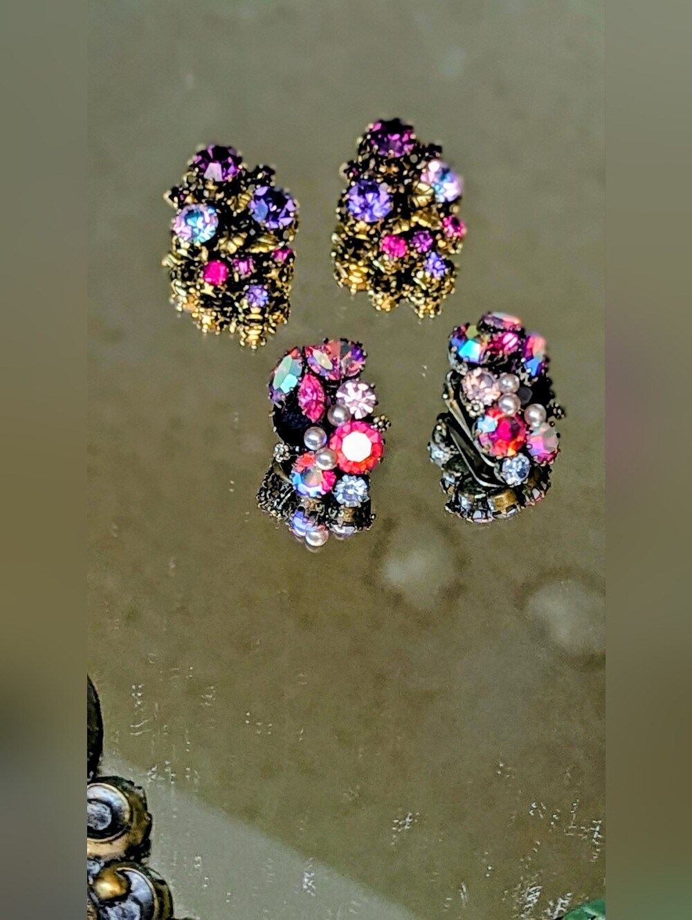 Vintage Juliana StyleMulticolor Crystal Cluster Clip-On Earrings - Women Jewelry